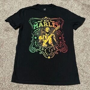 GAP Bob Marley One Love Graphic T-Shirt Black Mens XS Reggae Rasta Music Tee